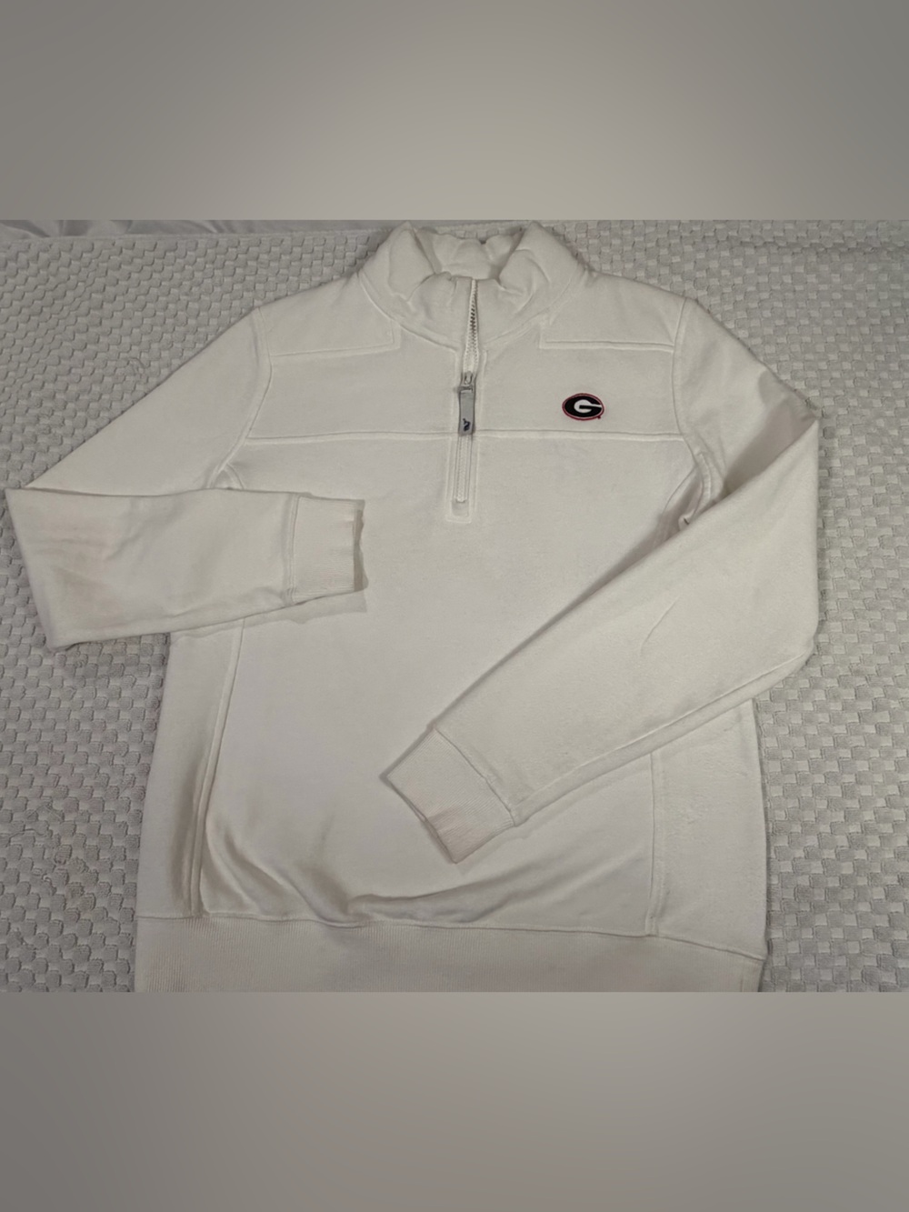 Vineyard Vines White Quarter-Zip Pullover Sweatshirt with Georgia Logo, Size M